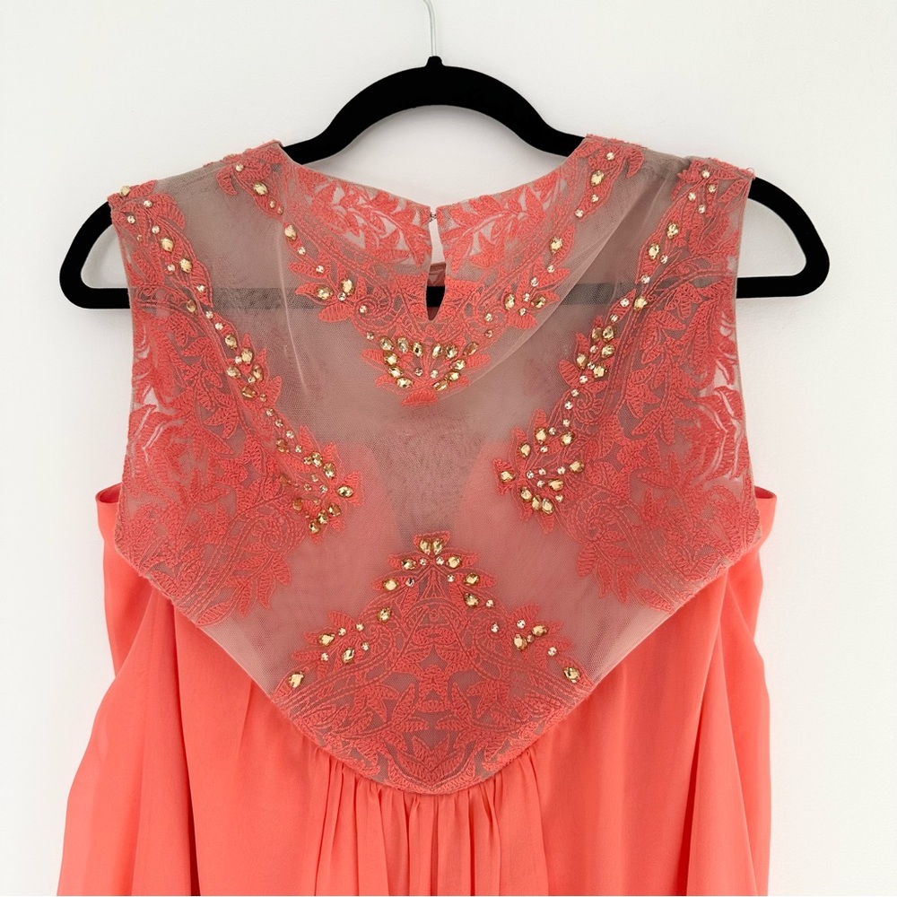BCBG Max Azria Palm embellished coral high low dress - Picture 3 of 7